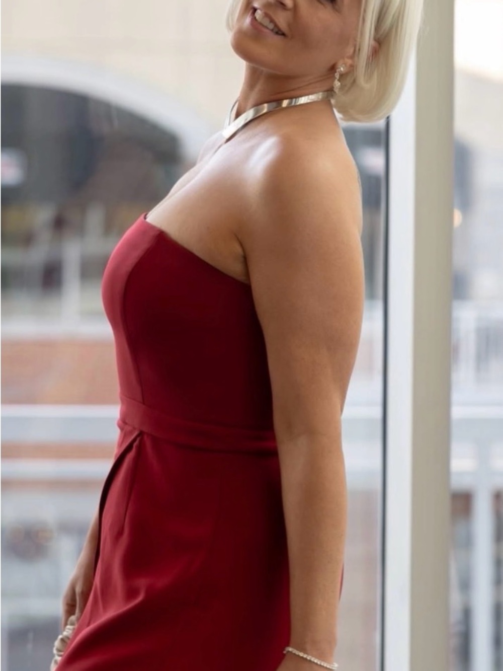 Strapless Red Evening Romper - Elegant Designer Style - Picture 2 of 2